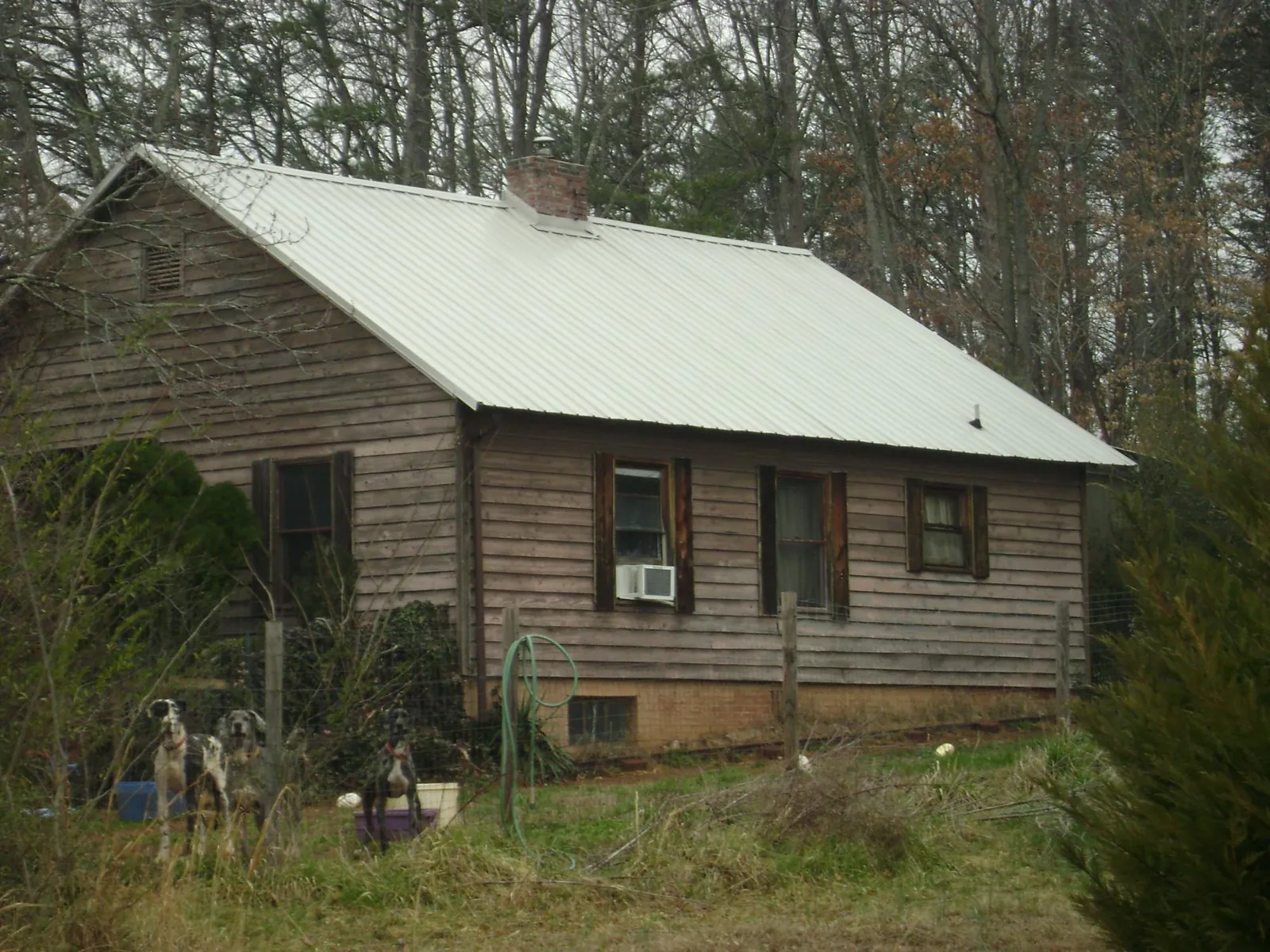 White metal roof on an old wood sided farmhouse, from a Metal Roof Installation job in Spray